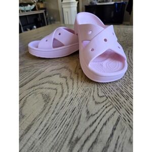 Crocs Sandals Pink Women Cross Strap Sandals Coastal Beachy Slides Rubber Size 8